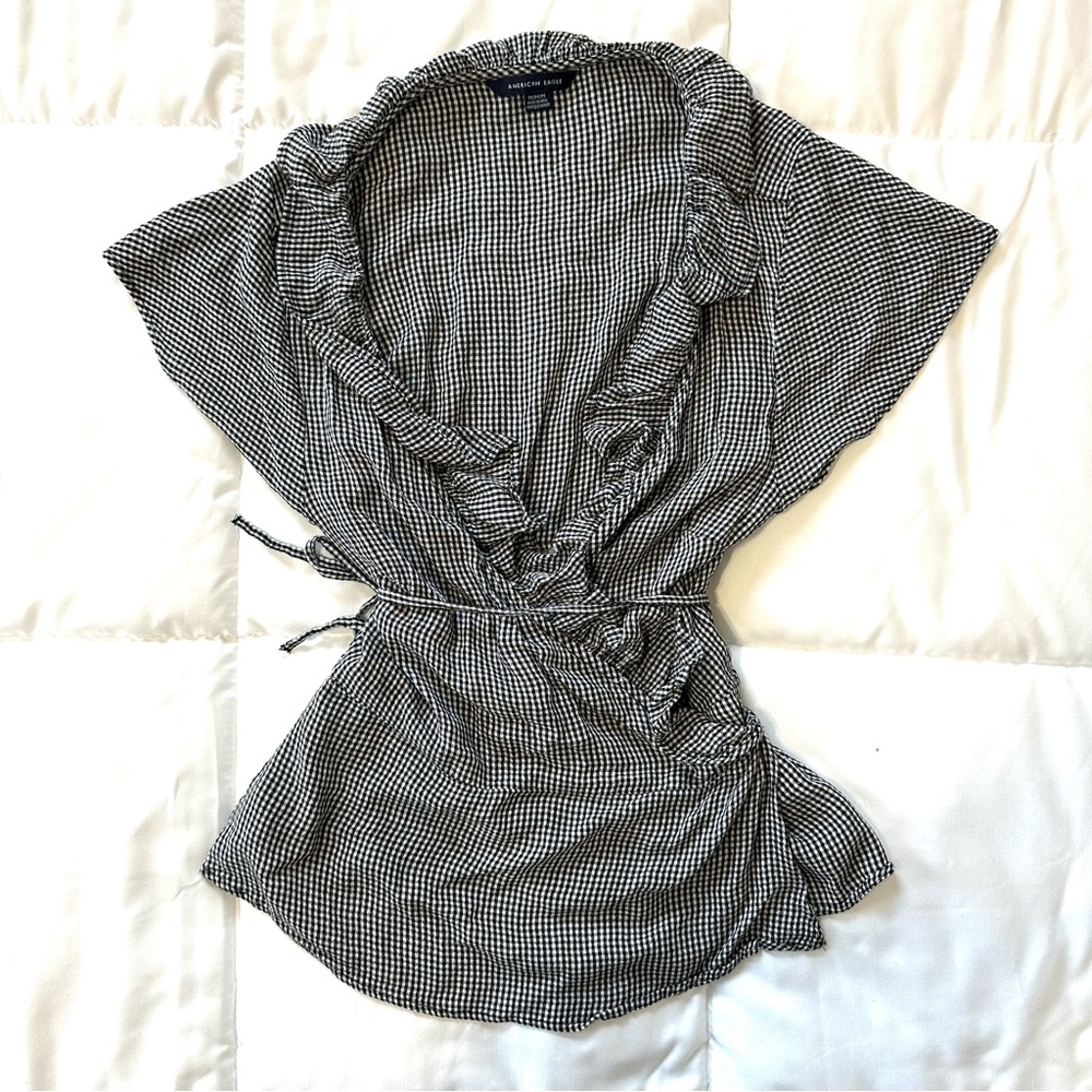 American Eagle Gingham Wrap Top